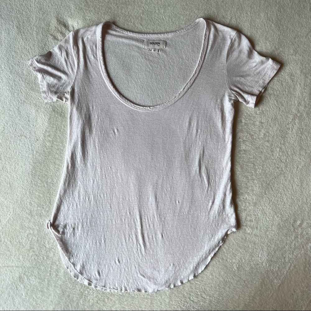 Golden By TNA Light Pink Short Sleeve Scoop Neck Curved Hem T-Shirt Aritzia